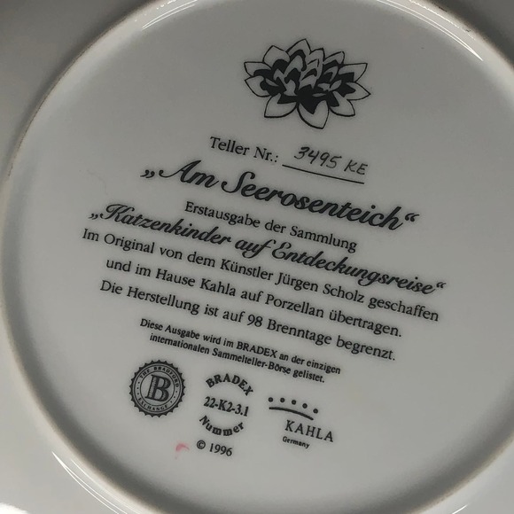 Vintage 1996 Kahla Jurgen Scholz Kitten Cat Artwork Dish Plate - Picture 7 of 11